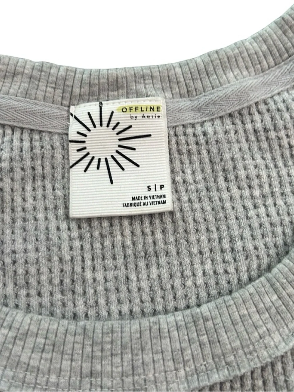 Offline by Aerie Waffle Knit Short Sleeve Relaxed Crop T-Shirt | Grey | Size S